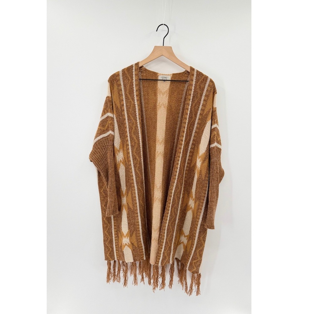 Oversized Boho Southwestern Open Front Cardigan Size S Fringe Cowgirl Granola